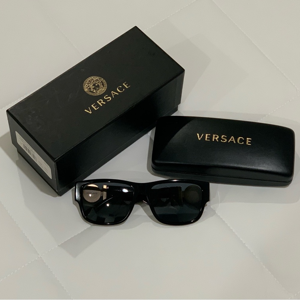Versace Men's Black and Gold Sunglasses